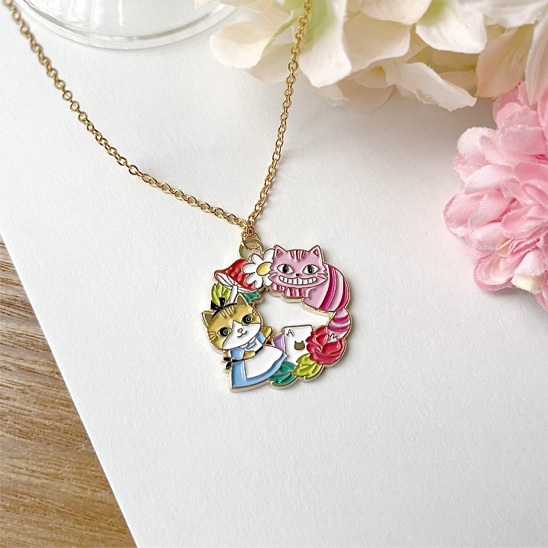 Meow Catty in Wonderland Alice cat with Cheshire cat necklace - Necklaces - Enamel Multicolor