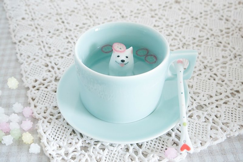 三浅陶瓷|原创 萨摩犬 咖啡杯 纯手工手绘创意生日情人节礼物杯子 - 咖啡杯/馬克杯 - 瓷 