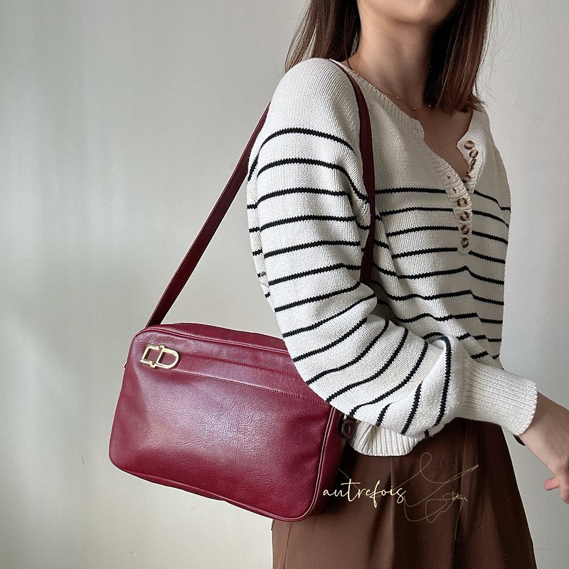 Second-hand Christian Dior burgundy shoulder bag travel bag - Messenger Bags & Sling Bags - Genuine Leather Red