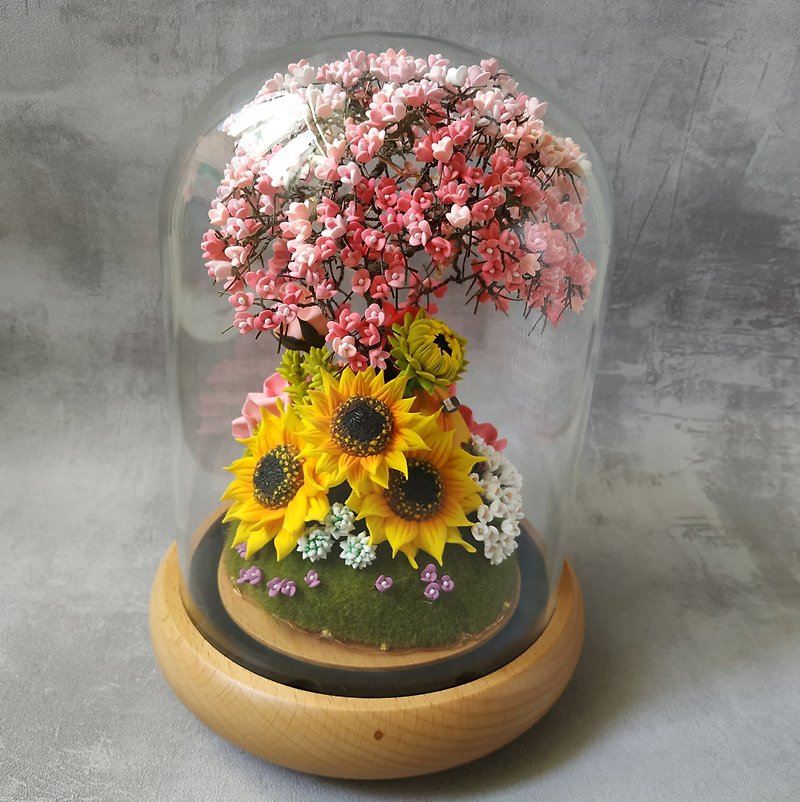 Flower Tree Image Clay Flower Micro Landscape Lighting Glass Cover-Sunflower - Items for Display - Clay Multicolor
