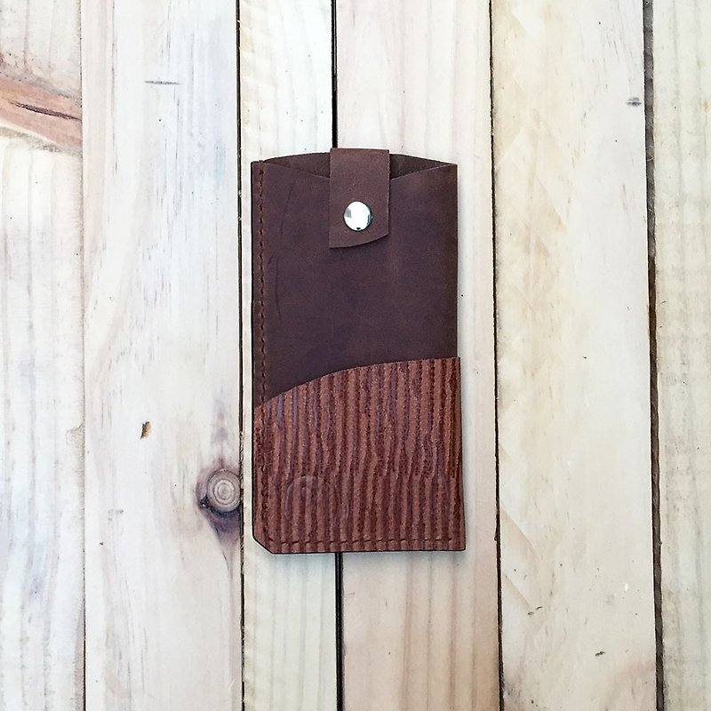 DUAL - hand-stitched leather hit color mobile phone case / bag - dark coffee tree pattern (i6 i6 +) - Phone Cases - Genuine Leather Brown