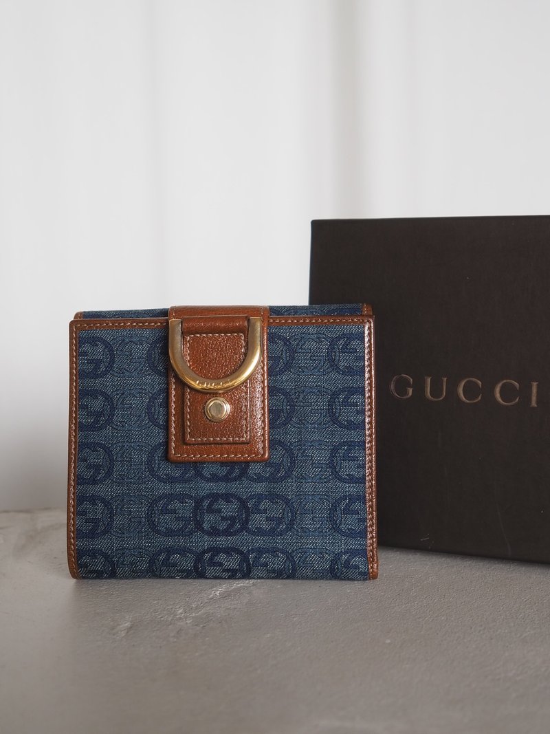 OLD GUCCI オールドグッチ GG コンパクト ウォレット デニム ヴィンテージ - 錢包/皮夾/長短夾 - 棉．麻 藍色