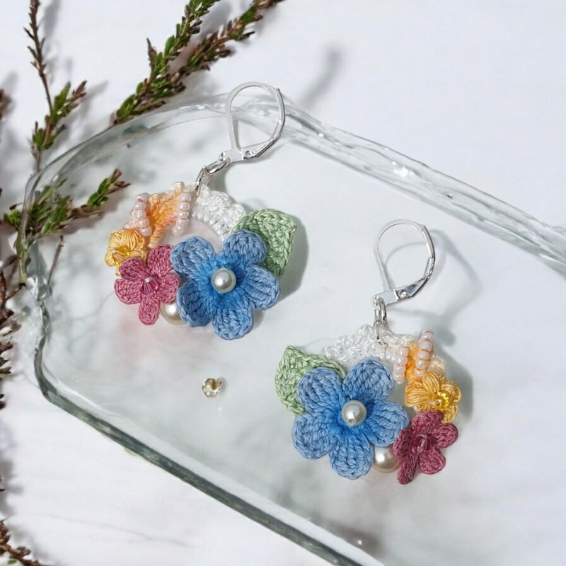 crochet beaded embroidery earrings, crochet earrings, crochet jewelry - Earrings & Clip-ons - Crystal Multicolor