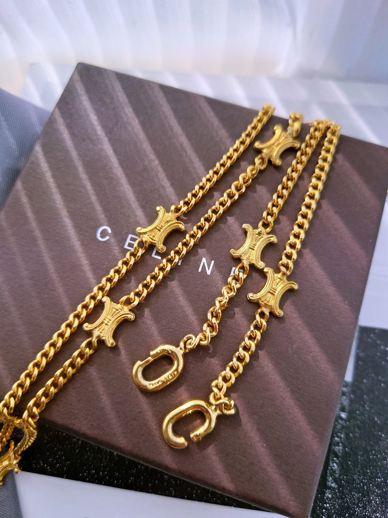 Unused product with box CELINE Arc de Triomphe chain long neck chain necklace bracelet waist chain bag pendant pendant - สร้อยคอ - โลหะ สีทอง