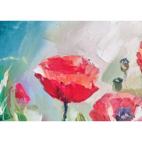 絵画　インテリア　絵　油絵　uF6-112002　花（ポピー） 絵画 インテリア 絵 油絵 uF6-112002 花（ポピー）