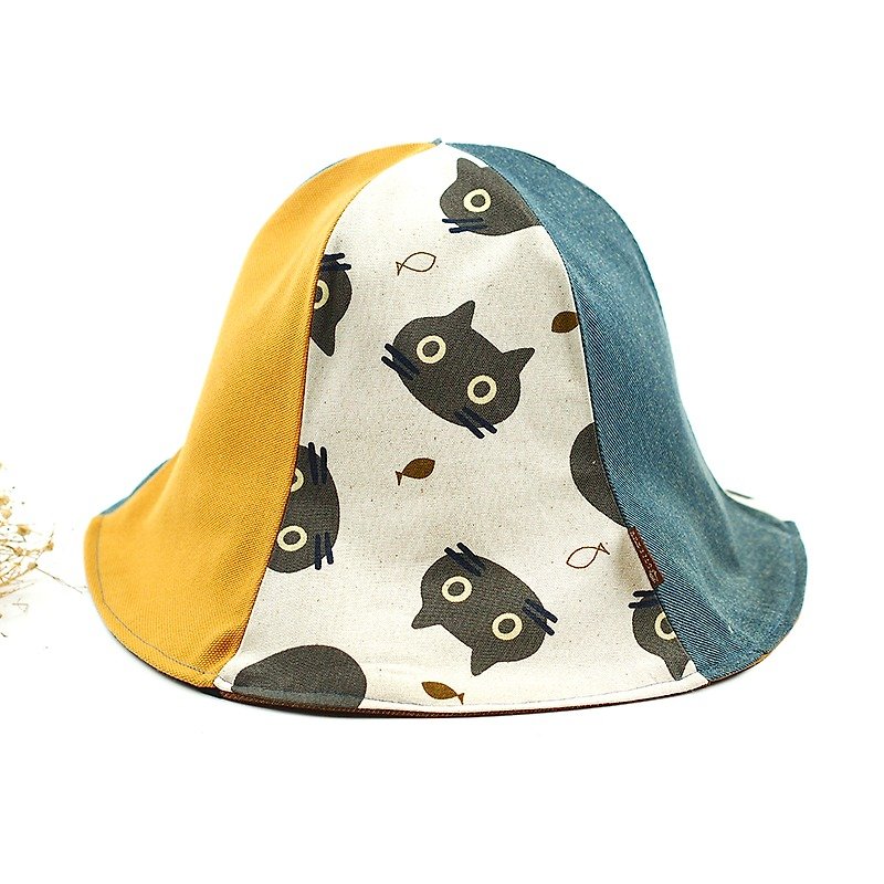 Calf Calf Village Village manual duplex visor cap hat men splicing cute cat cat} {Meng beige [H-186] - Hats & Caps - Paper Multicolor