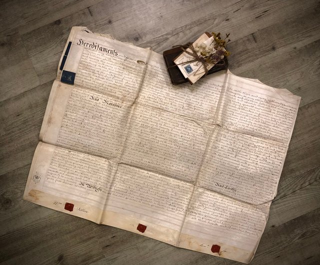 1891年 英国 アンティーク書類 蝋封付 手書き文書 英国王室印 1891年