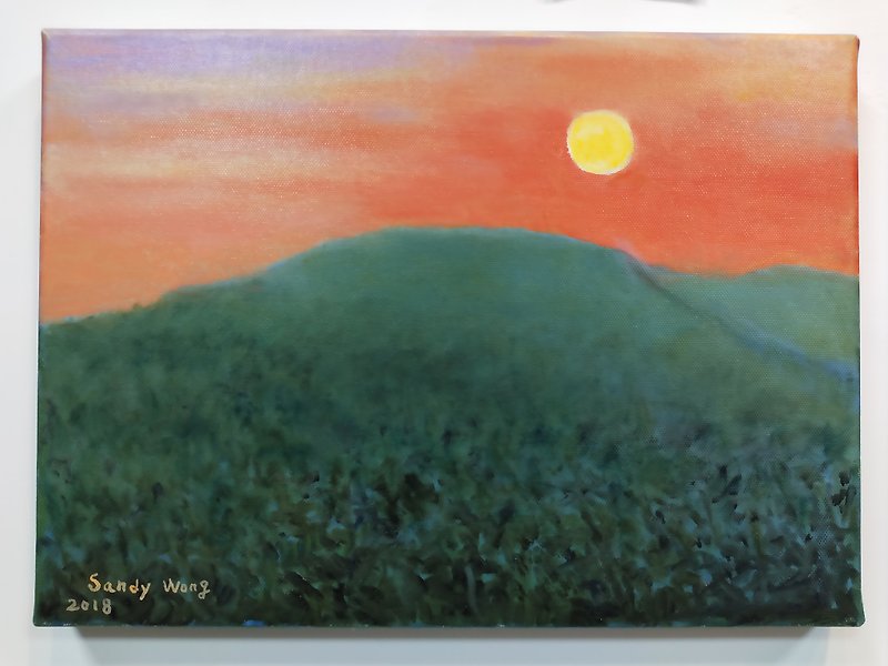 Sandy wong's original oil painting creation sunset afterglow - โปสเตอร์ - วัสดุอื่นๆ สีส้ม