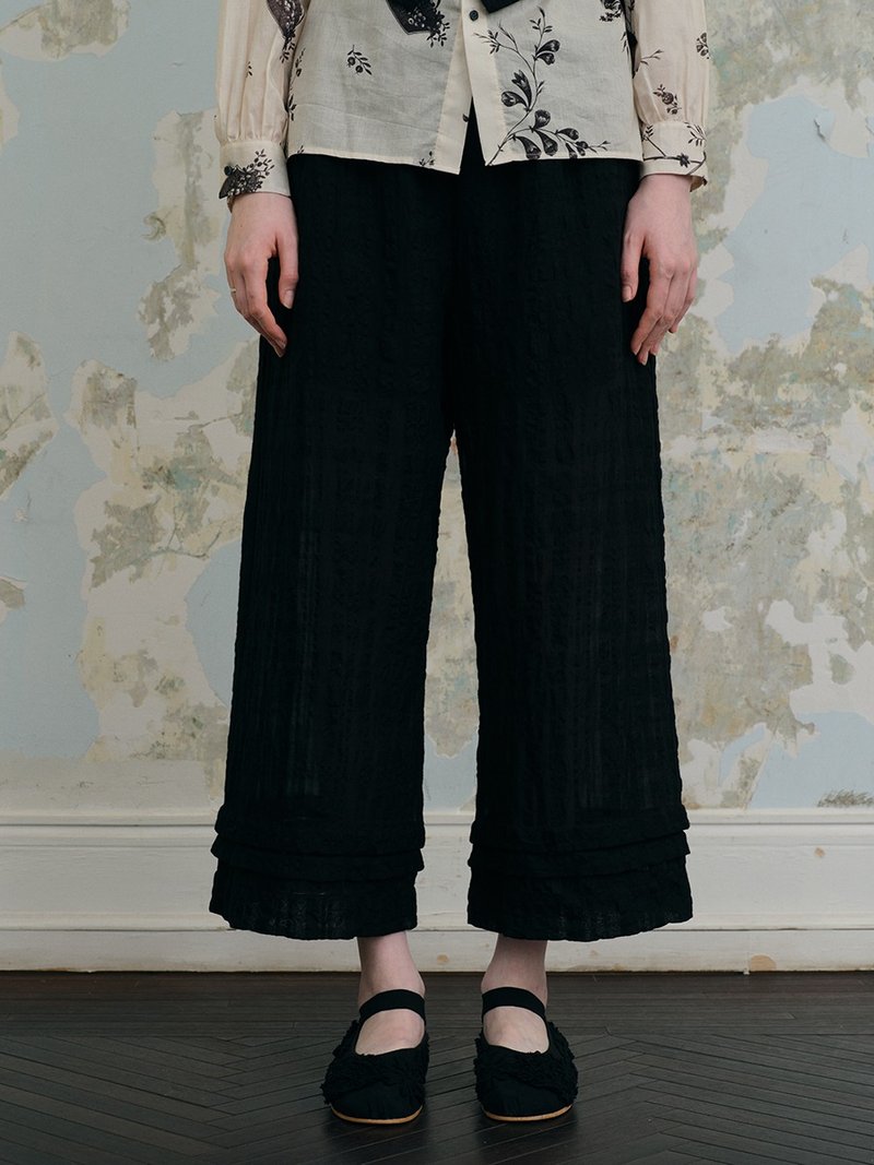 Black Linen Plaid Thin Casual Pants - กางเกงขายาว - ผ้าฝ้าย/ผ้าลินิน หลากหลายสี