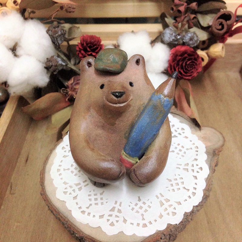 Theme Bear Series - Good Student Bear - Pottery & Ceramics - Pottery Multicolor
