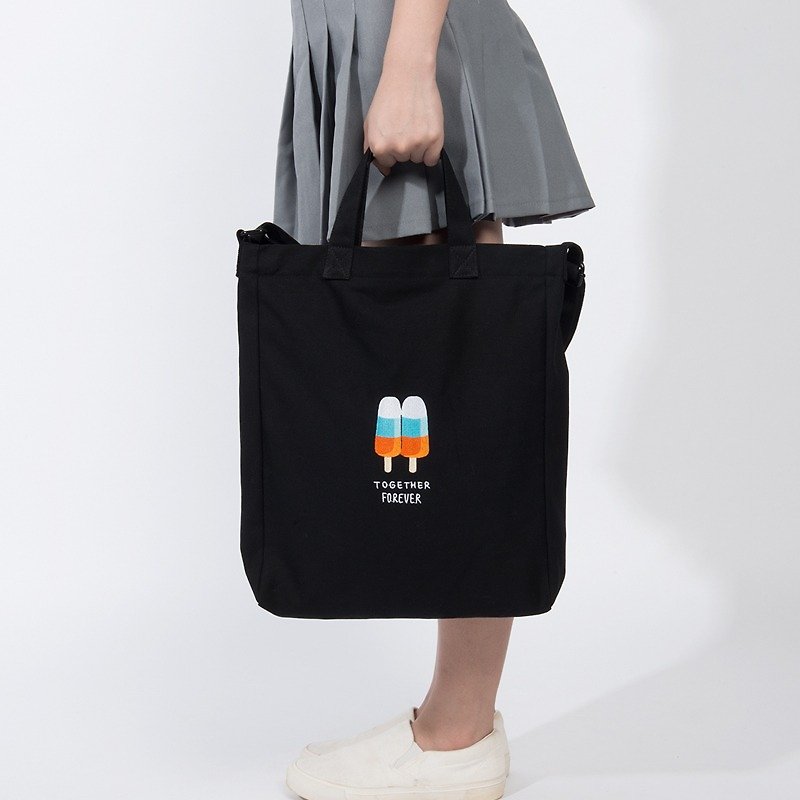 KIITOS SUMMER TALK series Messenger shoulder portable multi-purpose bag - black Popsicle paragraph - กระเป๋าแมสเซนเจอร์ - ผ้าฝ้าย/ผ้าลินิน 