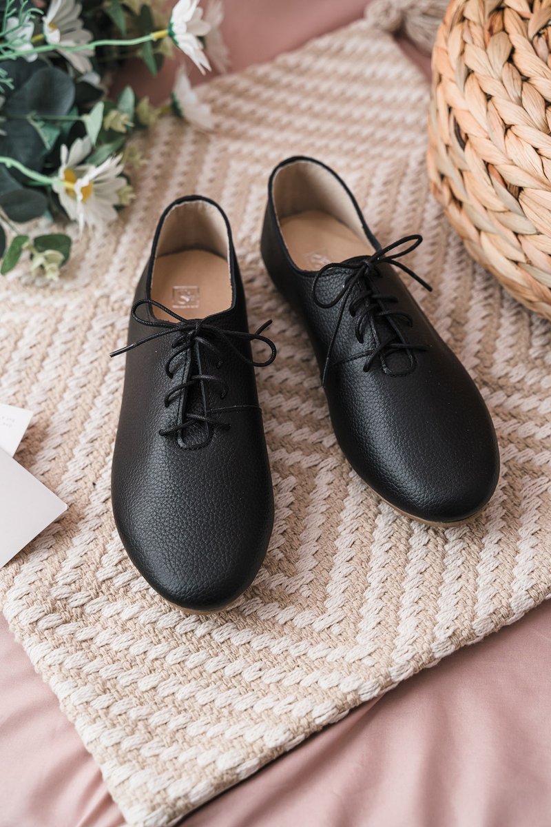 Customized gift [Japanese Derby] Soft leather derby slippers_black | Handmade to order | MIT - รองเท้าอ็อกฟอร์ดผู้หญิง - หนังแท้ 