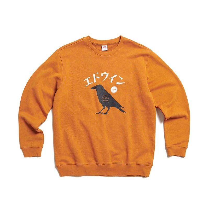EDWIN 東京散策系列 烏鴉朋友厚長袖T恤-男女款 (黃褐色) - 帽T/大學T - 棉．麻 黃色