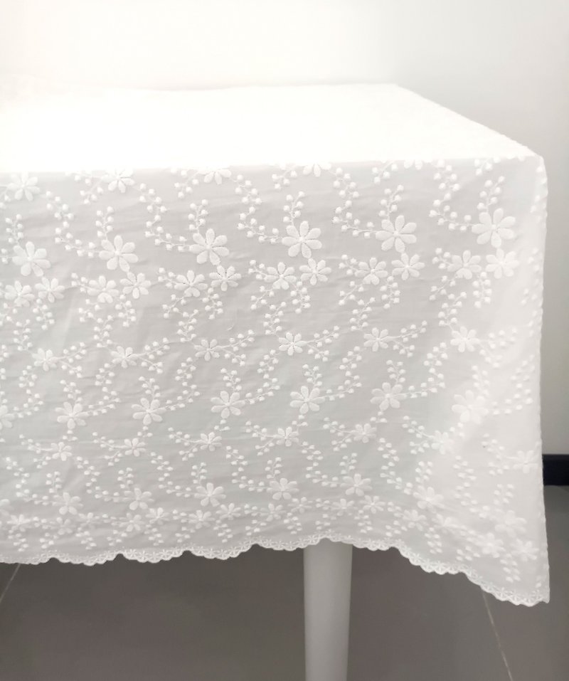 White cotton embroidered floral tablecloth table runner table mat - Doorway Curtains & Door Signs - Cotton & Hemp 