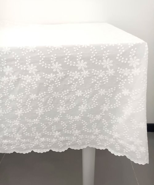 lemonccc 白色純棉刺繡碎花桌布桌巾桌墊