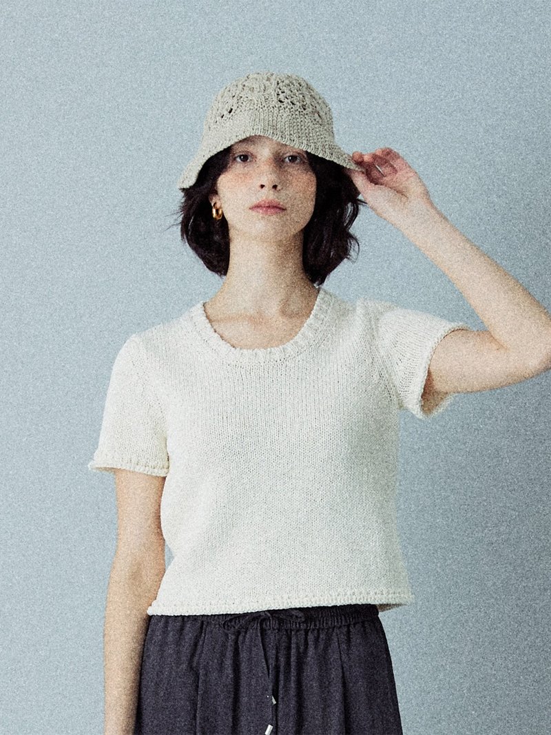 Cotton Chunky Scoop Neck Short Sleeve Knit Top_Cream_S M - 女上衣/長袖上衣 - 棉．麻 白色