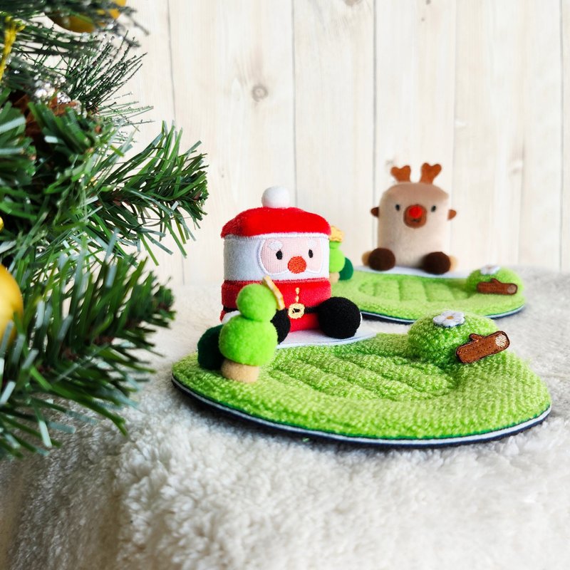 クリスマスパーティー - サンタクロース トナカイ コースター兼スマホスタンド 期間限定 - コースター - 刺しゅう糸 レッド