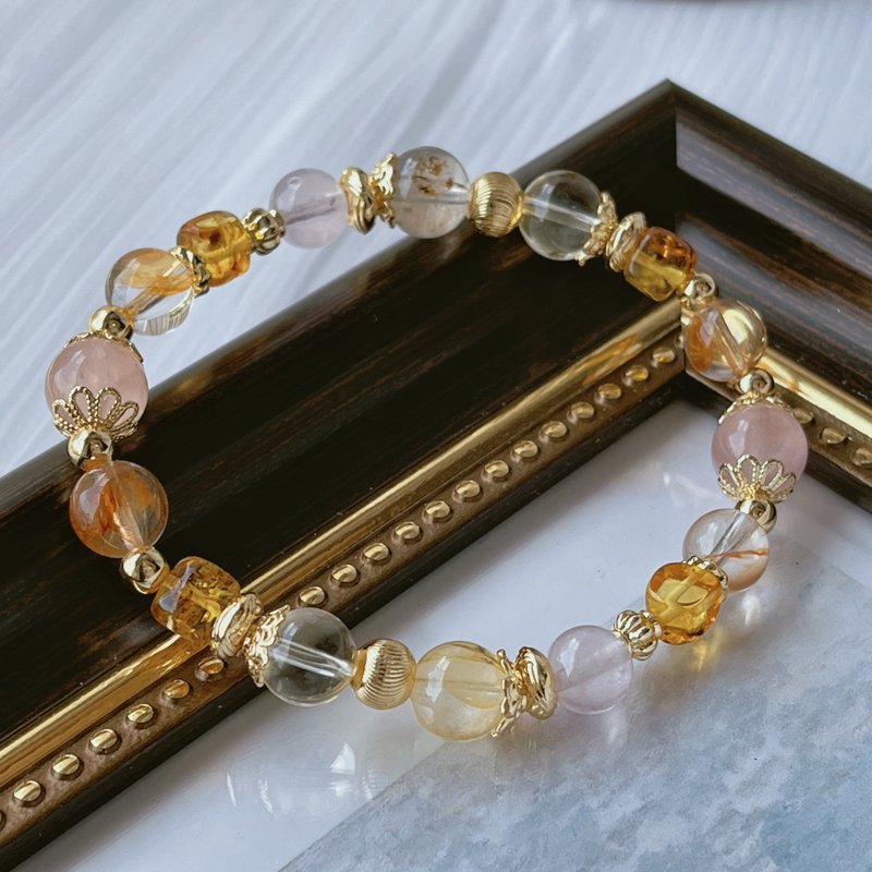 Ikawa Kasumi丨Citone+Hua Amber //Warning against evil spirits, attracting wealth and soothing emotions//Customized crystal bracelet - สร้อยข้อมือ - คริสตัล สีเหลือง