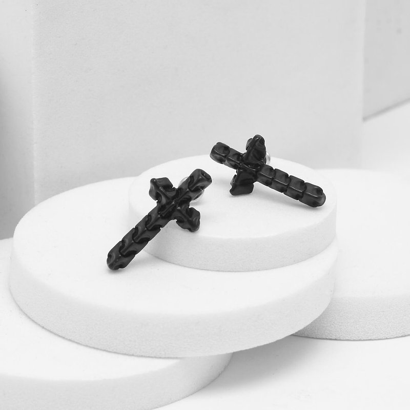 Recovery Cross Snake Bone Earrings (Mist Black) - Earrings & Clip-ons - Other Metals Black