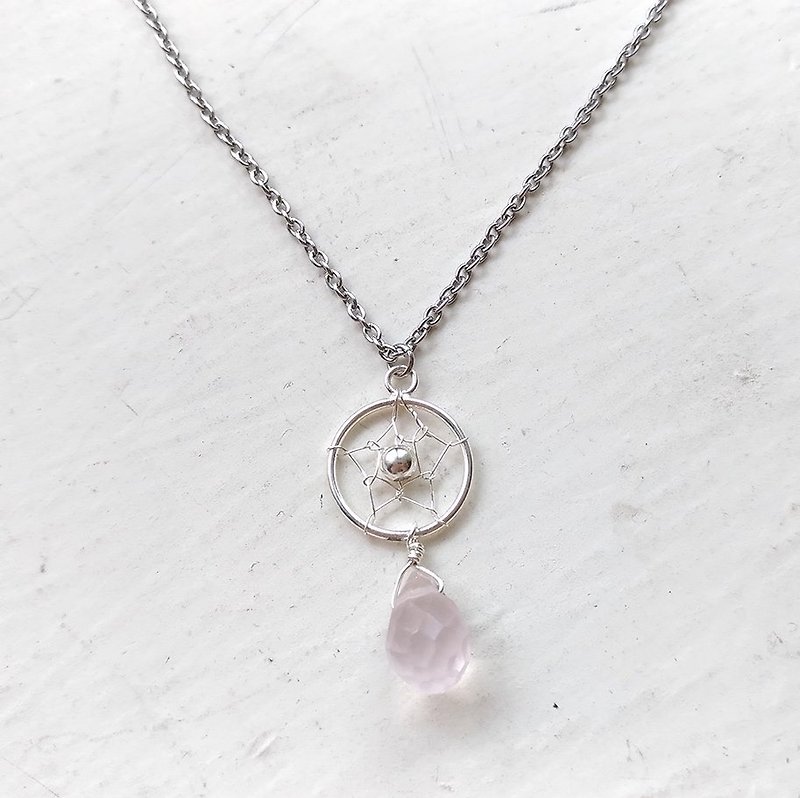 Dream catcher, Rose Quartz, Necklace - Necklaces - Gemstone Pink