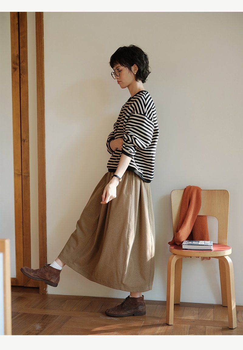 Elastic waist khaki skirt Khaki style - Skirts - Wool Blue