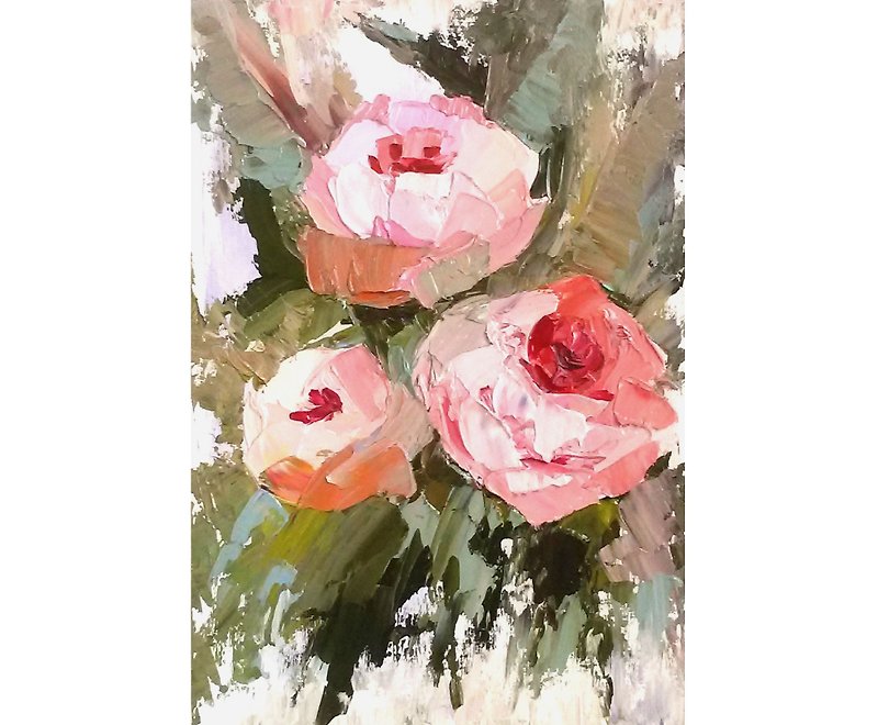 Peony painting, floral original art, impasto wall art, plant artwork 30 x 20,5cm - Wall Décor - Other Materials Pink