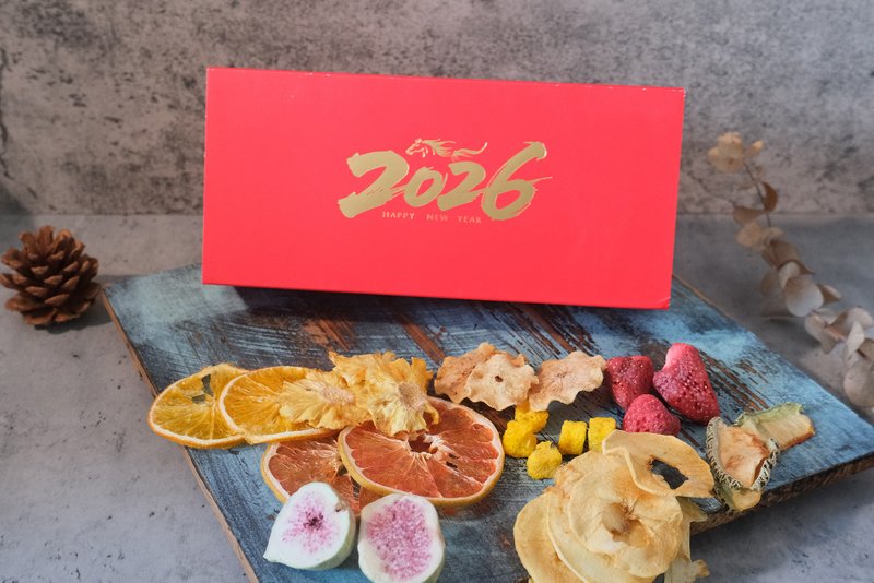 [Hé Guǒ] New Year Gift Box - 2026 Gilded Mixed Dried Fruit Gift Box - ผลไม้อบแห้ง - กระดาษ สีแดง