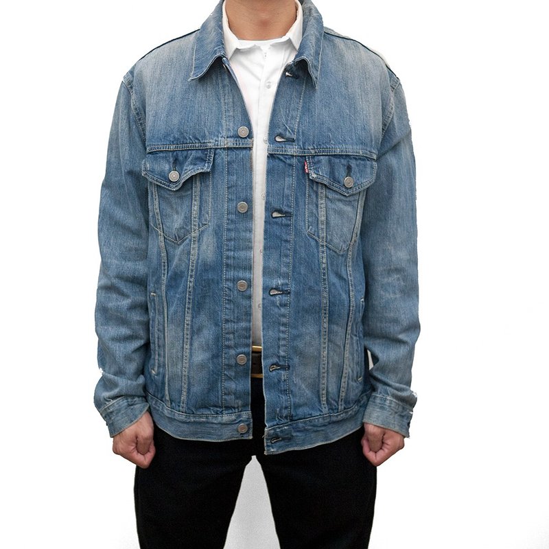 LEVI'S 70589 牛仔外套 二手 古著 水洗 刷色 - 男夾克/外套 - 棉．麻 藍色