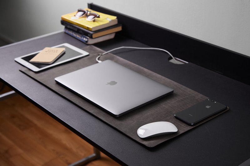 灰色皮革案板墊 – 設計典雅的現代書桌吸墨墊 - 滑鼠墊 - 真皮 灰色