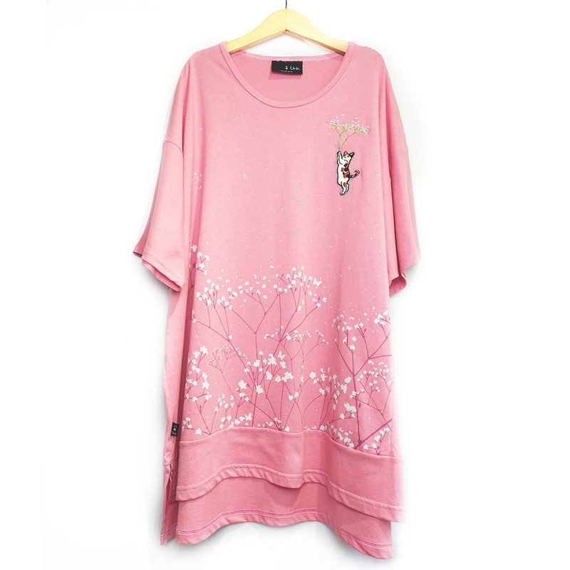 [Gypsophila] Short Front Short Back Long Wide Top - Women's Tops - Cotton & Hemp Pink