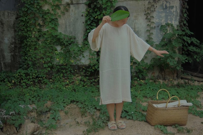 Lower waste Tunic | Chiang Mai Cotton - 女上衣/長袖上衣 - 棉．麻 白色