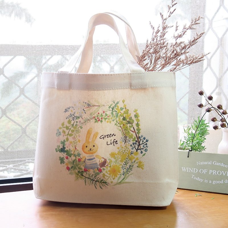 Wild wreath canvas bag - กระเป๋าถือ - ผ้าฝ้าย/ผ้าลินิน สีเขียว