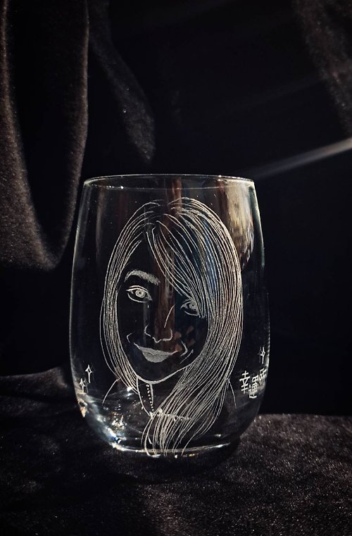秋玻 客製 - 純手工雕刻玻璃杯 【人物系列】秋玻