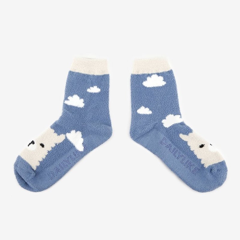 Christmas Ceremony - Hibernation Animal Sleeping Socks-02 Alpaca, E2D18962 - ถุงเท้า - ผ้าฝ้าย/ผ้าลินิน สีน้ำเงิน