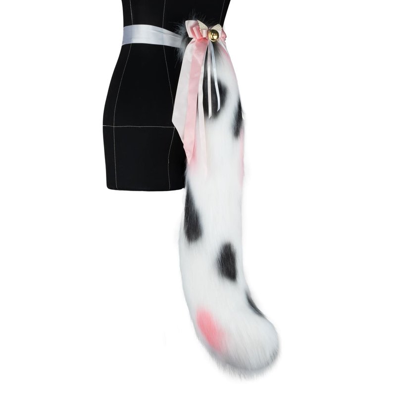 Pink Calico Cat Tail Faux Fur Tail - 髮夾/髮圈 - 其他人造纖維 粉紅色