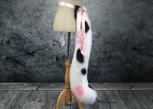 Catzo Club Pink Calico Cat Tail Faux Fur Tail