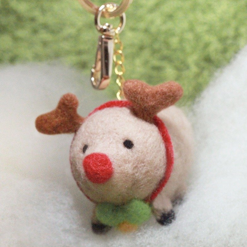 圓滾滾聖誕肥麋鹿羊毛氈鑰匙圈材料包 聖誕禮物(附影片教學)