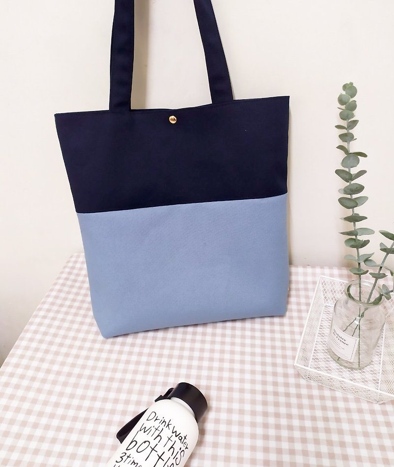 Sky L series shoulder bag/canvas tote bag/A4 book bag/smoke gray blue/pre-order now - กระเป๋าถือ - ผ้าฝ้าย/ผ้าลินิน สีน้ำเงิน