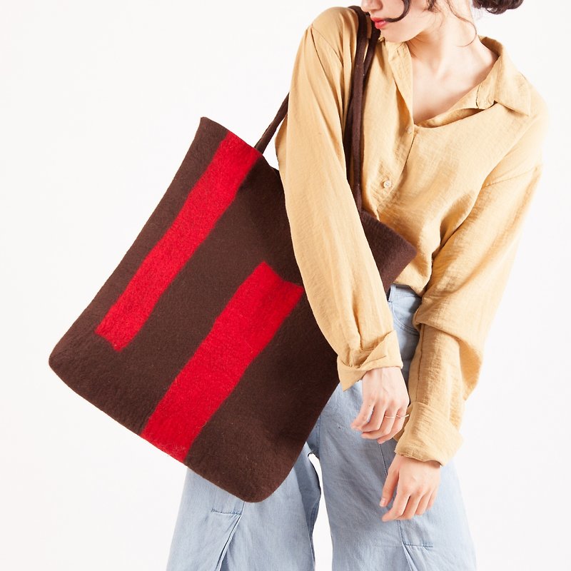人々柯2017新しいシンプルな文学オリジナルデザインの手作りのハンドバッグのハンドバッグのショルダーバッグ大きな野生の純粋なウール - ショルダーバッグ - ウール ブラウン