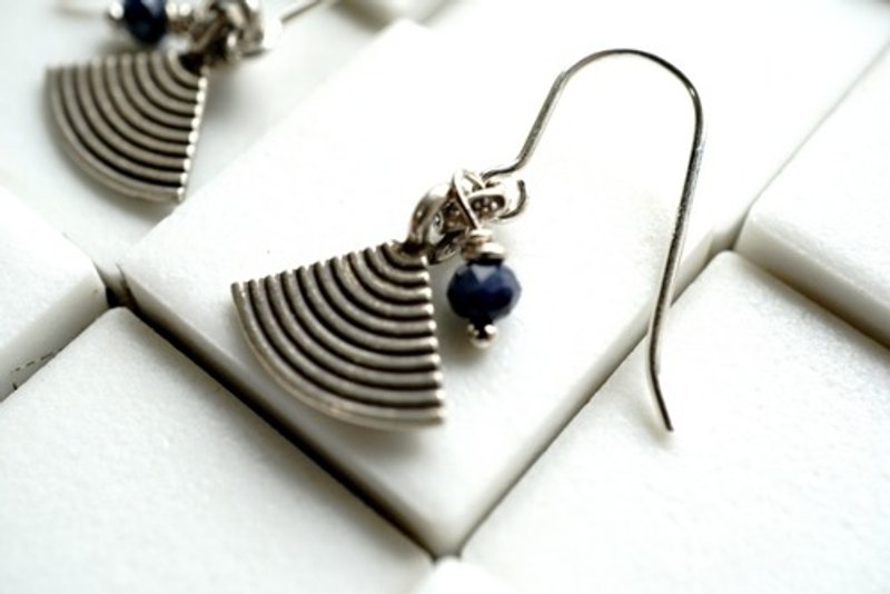 Pinkoi Proxy Purchase - Karen's fan-shaped charm earrings with sapphires. - Earrings & Clip-ons - Gemstone 