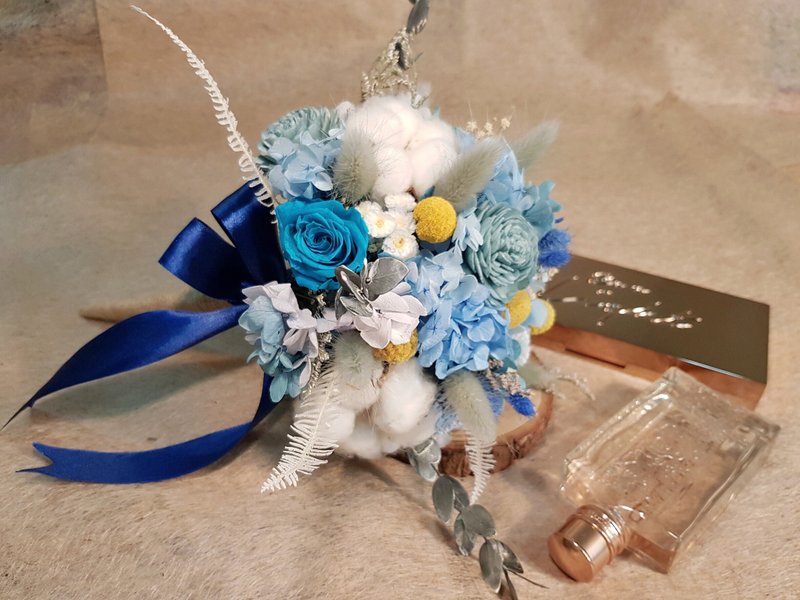 乾燥捧花【藍野仙蹤】捧花 外拍花束 乾燥花束 求婚捧花 伴娘捧花 - 乾燥花/永生花 - 植物．花 
