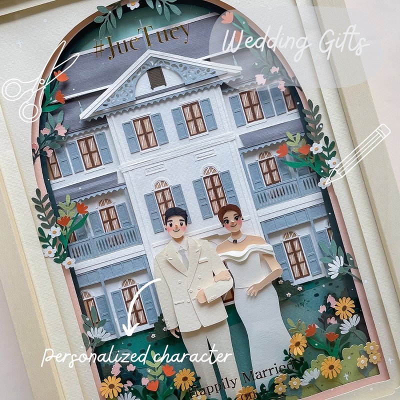On of a kind Personalized Paper Cut Portrait: Wedding Gift - 相框/畫框 - 紙 