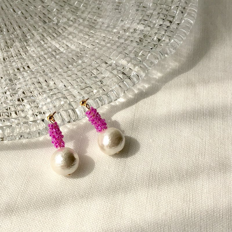 Earrings / Beads / Purple / Cottonpearl - 耳環/耳夾 - 其他材質 紫色