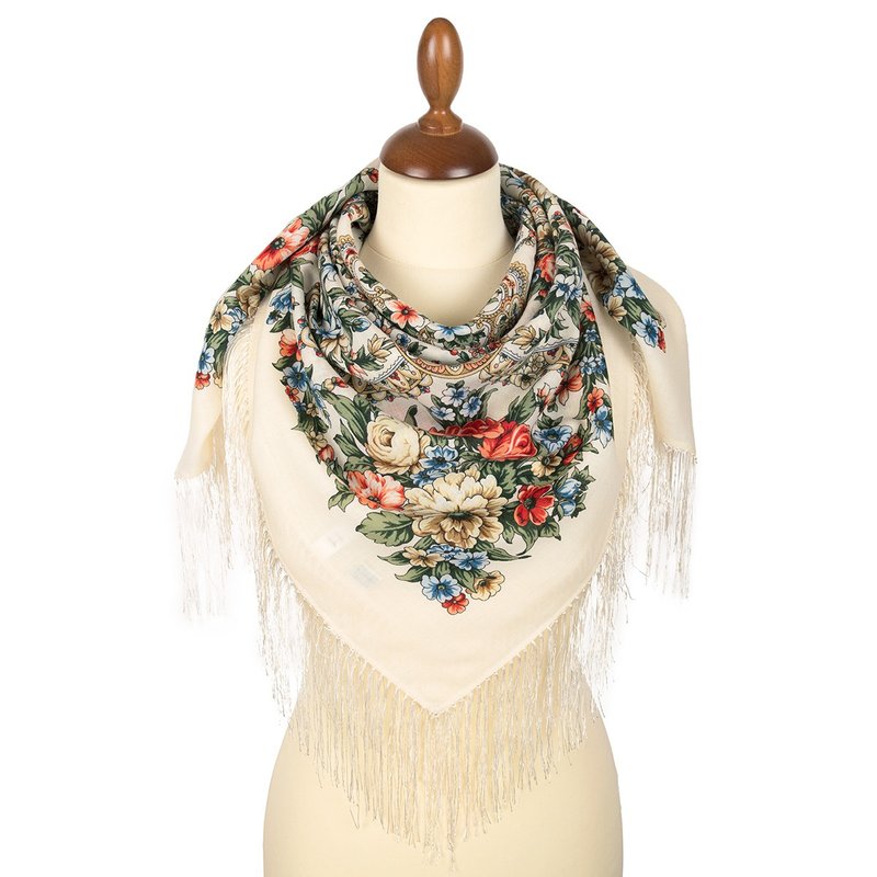 Authentic Pavlovo Posad Russian Shawl Scarf Soft 100% Wool 89x89 cm 1874-0 - 絲巾 - 羊毛 白色