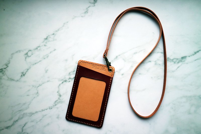 Yichuang Xiaojian | Vegetable Tanned Leather Hand Dyed Color Matching Straight ID Card Holder Identification Card Holder - ID & Badge Holders - Genuine Leather 