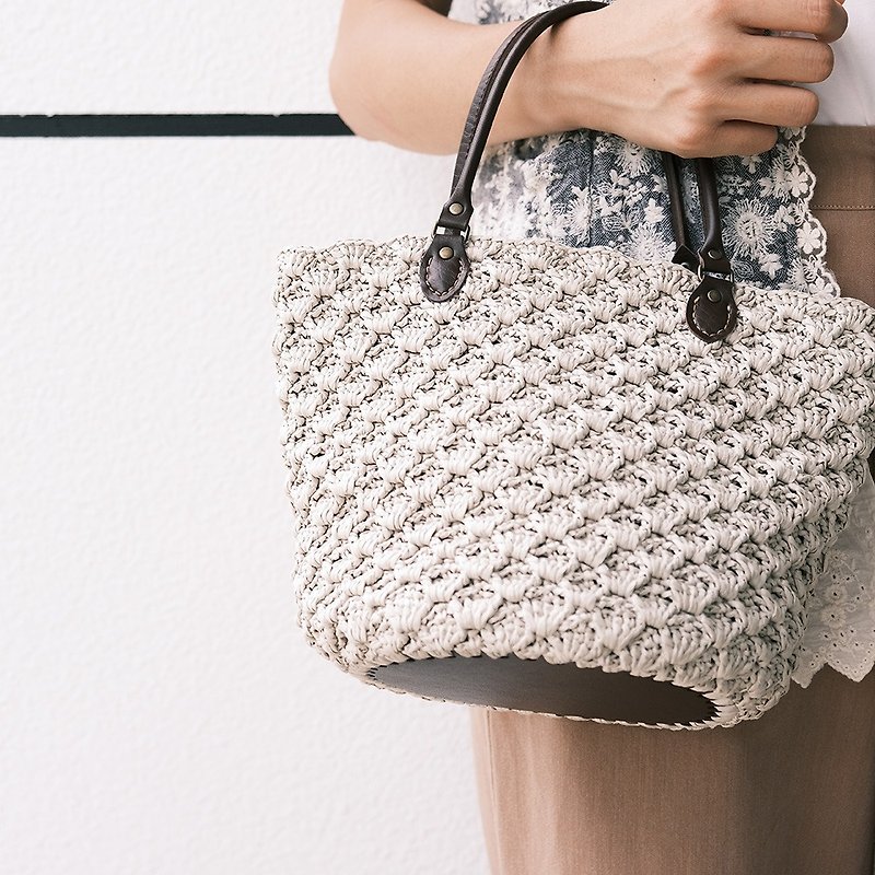Paper string shell handbag-ivory white - Handbags & Totes - Eco-Friendly Materials 