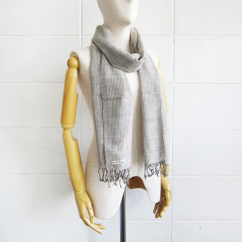 ストライプコットンスカーフ手織りと綿の染めたコットン - スカーフ - コットン・麻 ブラウン
