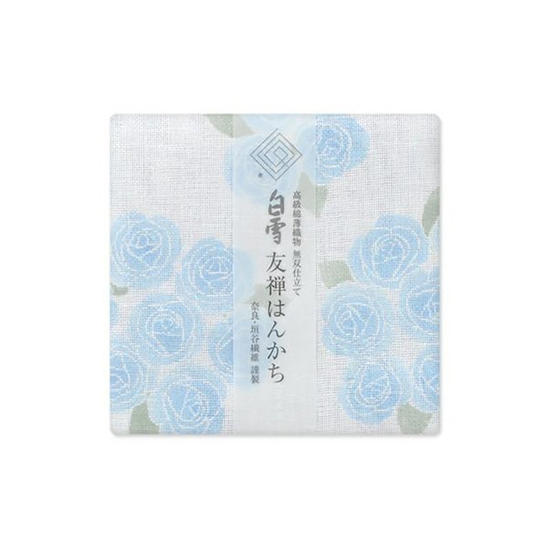 京友禪染手帕 / 玫瑰 藍色 - 手帕 - 棉．麻 藍色