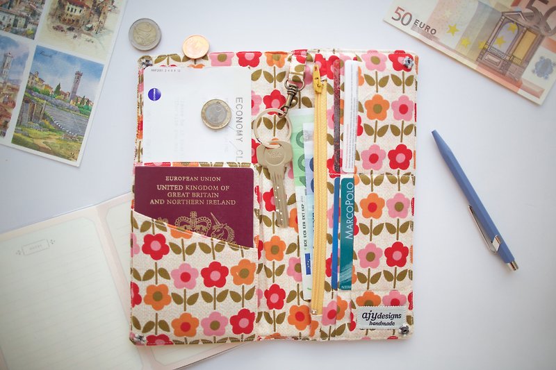 旅遊證件套 錢包 收納包 - 護照套 - 棉．麻 紅色