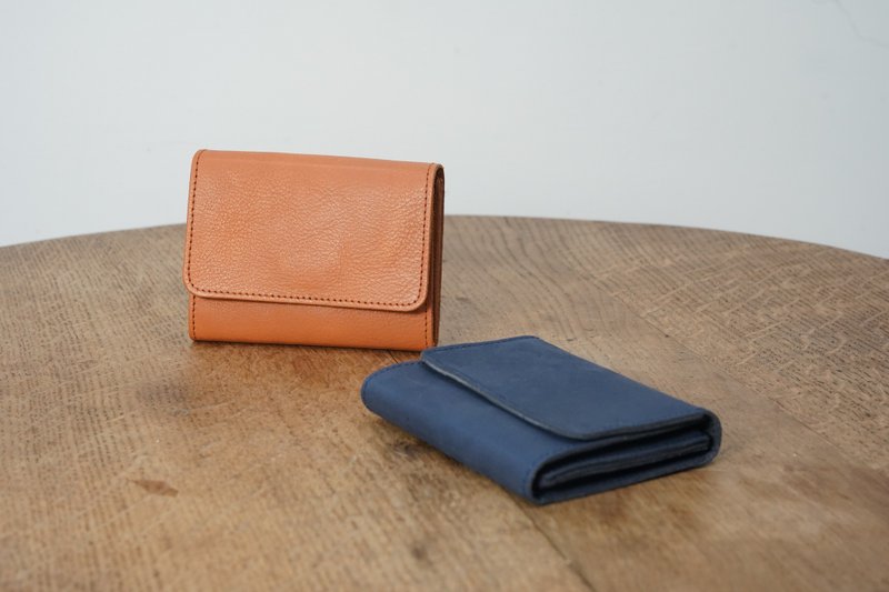 Vegetable tanned leather personalized short clip - Coin Purses - Genuine Leather Orange